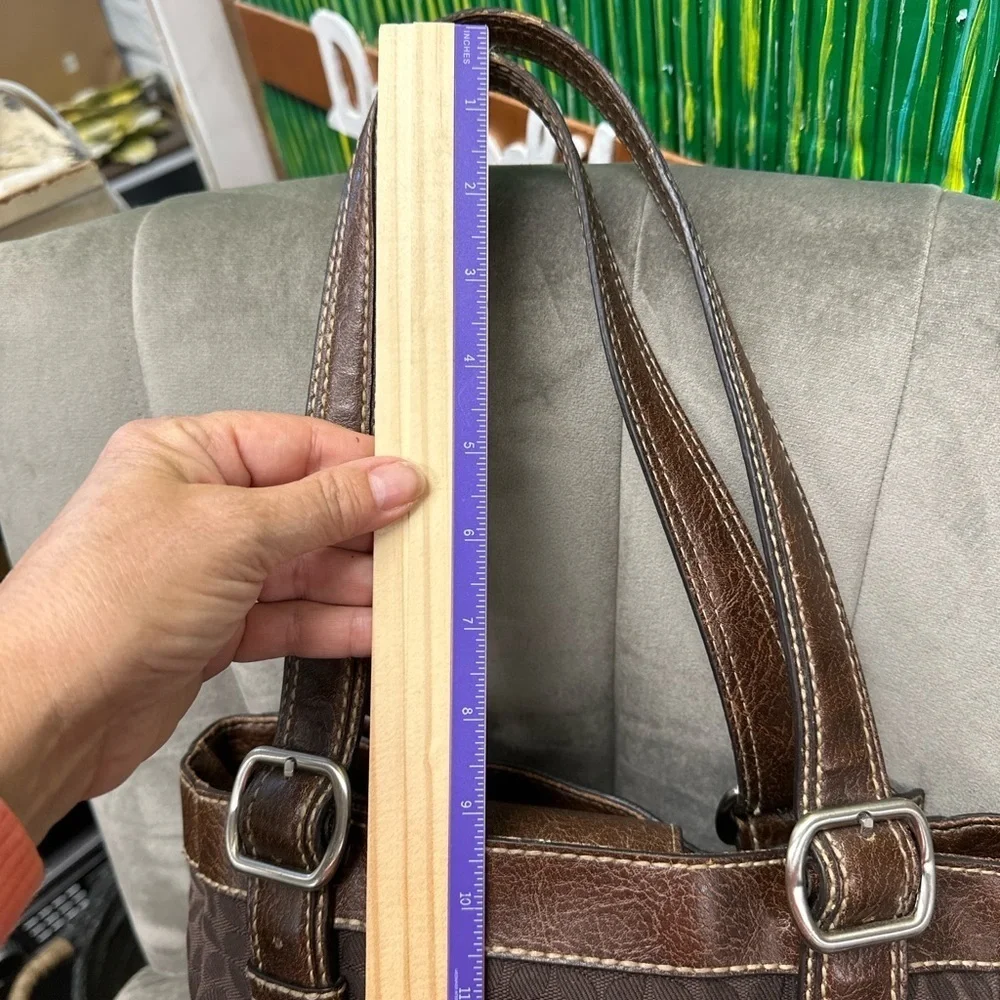 Fossil Brown Signature Canvas & Leather Buckle Tote Bag